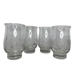 1980s Libbey Etched Christmas Pine Trees Scene Glasses Set #4 Arby's Collectable